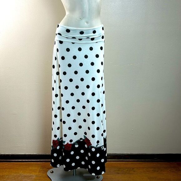 LULAROE long maxi skirt White Black Ombré Polka Dot Roses Dip Skirt size XL - Picture 1 of 10